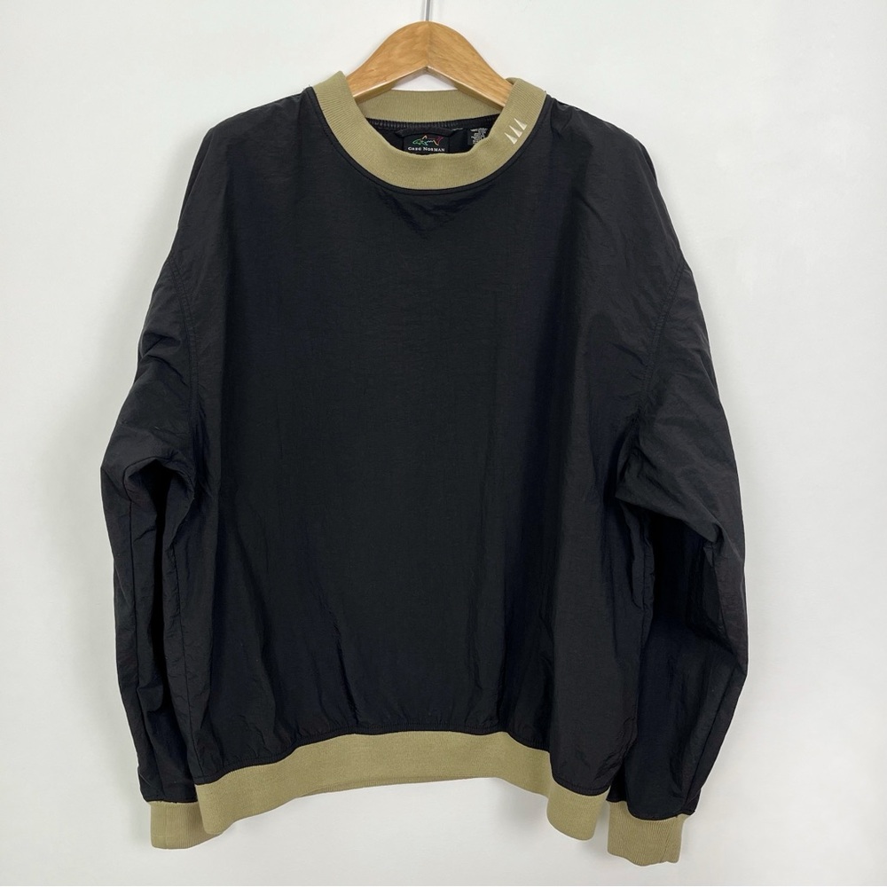 Greg Norman Black and Tan Crewneck Pullover Golf Windbreaker Relaxed Fit Size XL